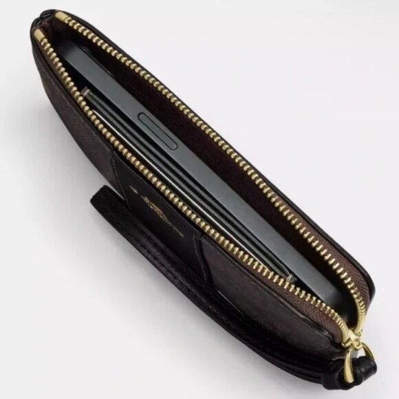 COACH Denim Multi Signature Canvas with Cherry Print Corner Zip Wristlet NWT - Picture 3 of 8